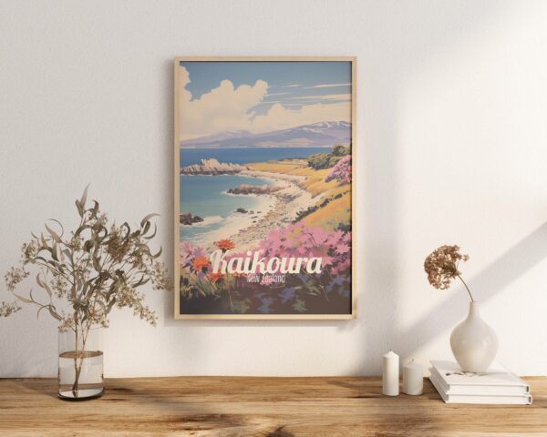 Poster Kaikoura print Canterbury New Zealand Travel Poster Scenic Coastal Views Art Print Marine Life Wall Decor Adventure Gifts