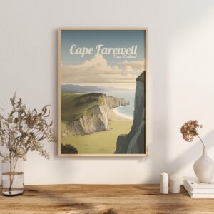 Poster Cape Farewell print South Island New Zealand Travel Poster Scenic Coastal Beauty Art Print NZ Wall Decor Adventure Gifts