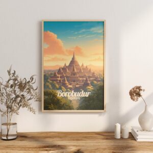 Poster Borobudur print Java Indonesia Travel Poster Temple Scenic Art Print Historic Site Wall Decor Cultural Heritage Gifts