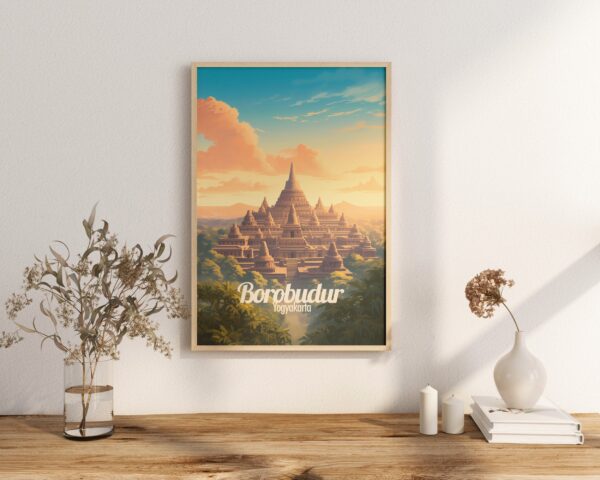 Poster Borobudur print Java Indonesia Travel Poster Temple Scenic Art Print Historic Site Wall Decor Cultural Heritage Gifts