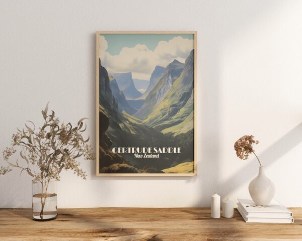 Poster Gertrude Saddle Track print Fiordland New Zealand Travel Poster Scenic Hiking Views Art Print Nature Wall Decor Adventure Gifts