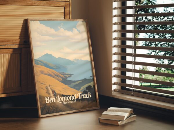 Poster Ben Lomond Track print Otago New Zealand Travel Poster Hiking Trail Art Print Scenic Queenstown NZ Wall Decor Adventure Gifts