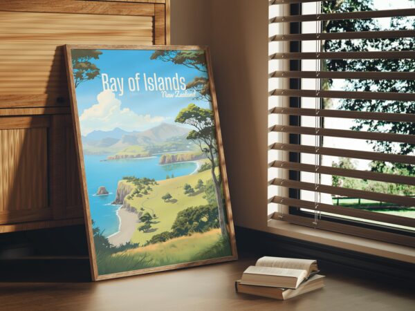 Poster Bay of Islands print Northland New Zealand Travel Poster Scenic Coastal Art Print NZ Wall Decor Adventure Beach Gifts