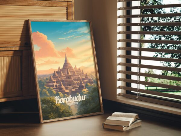 Poster Borobudur print Java Indonesia Travel Poster Temple Scenic Art Print Historic Site Wall Decor Cultural Heritage Gifts