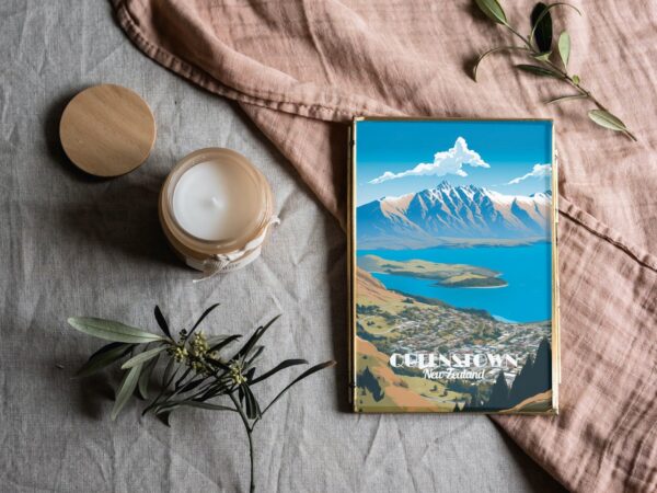 Poster Queenstown print Otago New Zealand Travel Poster Scenic Mountain Views Art Print Nature Wall Decor Adventure Gifts