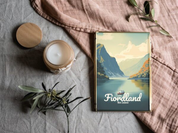 Poster Fiordland print Southland New Zealand Travel Poster Scenic Fjord Views Art Print NZ Wall Decor Adventure Gifts