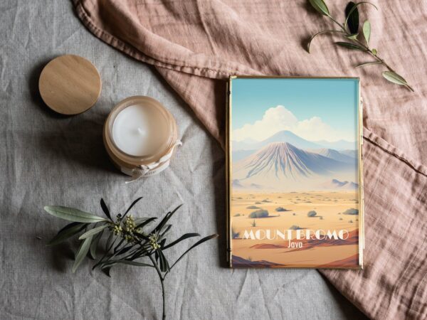 Poster Bromo Volcano print Java Indonesia Travel Poster Scenic Mountain Art Print Volcano Wall Decor Nature Adventure Gifts