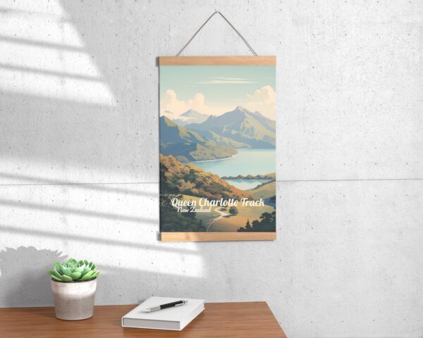 Poster Queen Charlotte Track print Marlborough New Zealand Travel Poster Scenic Hiking Views Art Print Nature Wall Decor Adventure Gifts