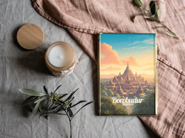 Poster Borobudur print Java Indonesia Travel Poster Temple Scenic Art Print Historic Site Wall Decor Cultural Heritage Gifts