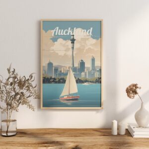 Poster Auckland print Auckland New Zealand Travel Poster City Skyline Art Print Urban NZ Wall Decor Adventure Home Gifts boat ocean