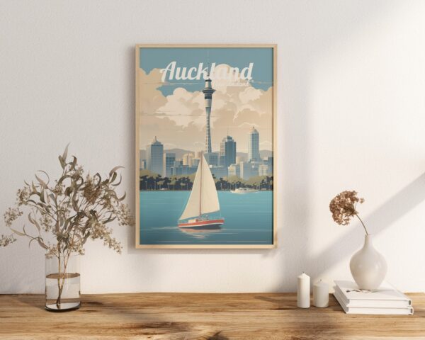 Poster Auckland print Auckland New Zealand Travel Poster City Skyline Art Print Urban NZ Wall Decor Adventure Home Gifts boat ocean