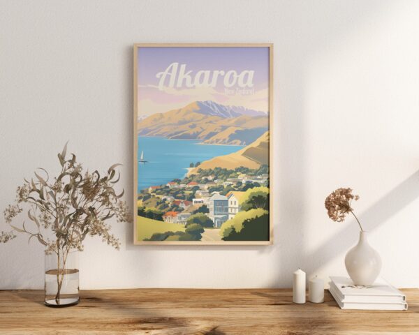 Poster Akaroa print Canterbury New Zealand Travel Poster Scenic Coastal Views Art Print NZ Wall Decor Adventure Nature Gifts