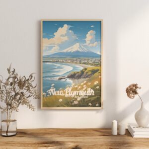 Poster New Plymouth print Taranaki New Zealand Travel Poster Scenic Coastal Views Art Print Nature Wall Decor Adventure Gifts