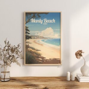 Poster Manly Beach print New South Wales Australia Travel Poster Scenic Coastal Views Art Print Surfing Wall Decor Adventure Gifts