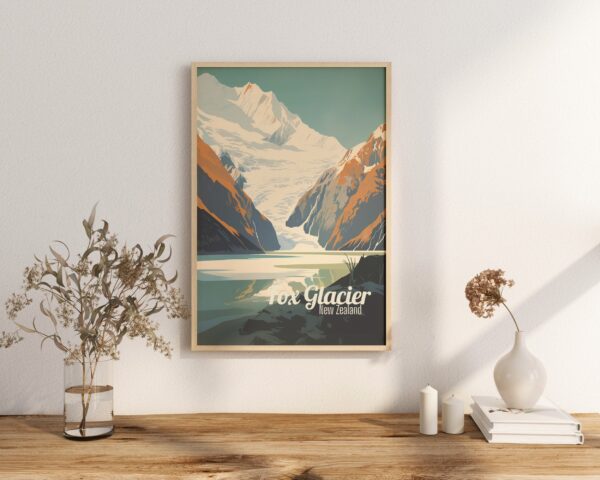 Poster Fox Glacier print West Coast New Zealand Travel Poster Scenic Glacier Art Print NZ Wall Decor Nature Adventure Gifts