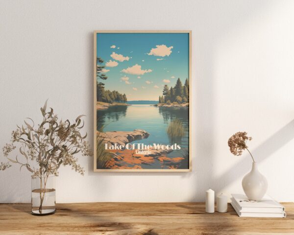 Poster Lake of the Woods print Ontario Travel Poster Scenic Nature Art Print Canada Wall Decor Adventure Gifts