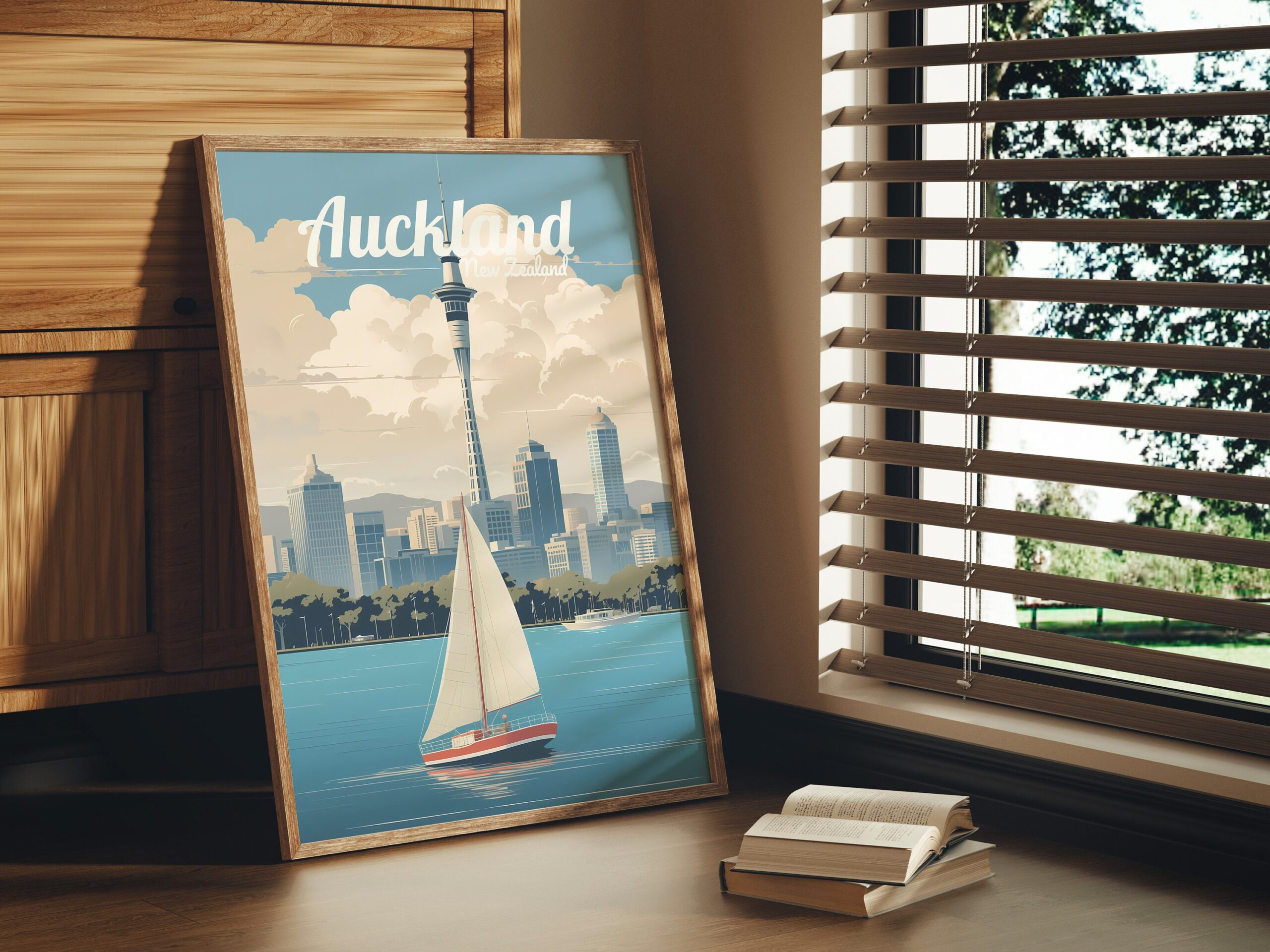 Poster Auckland print Auckland New Zealand Travel Poster City Skyline Art Print Urban NZ Wall Decor Adventure Home Gifts boat ocean