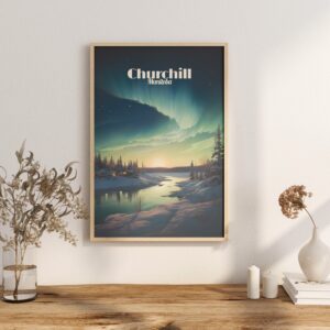 Poster Churchill print Manitoba Travel Poster Aurora Boreal Nature Views White Bear Art Print Wall Decor Adventure Gifts