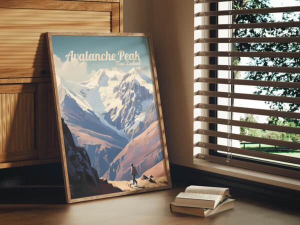 Poster Avalanche Peak print Canterbury New Zealand Travel Poster Scenic Hiking Views Art Print Wall Decor Adventure Gifts