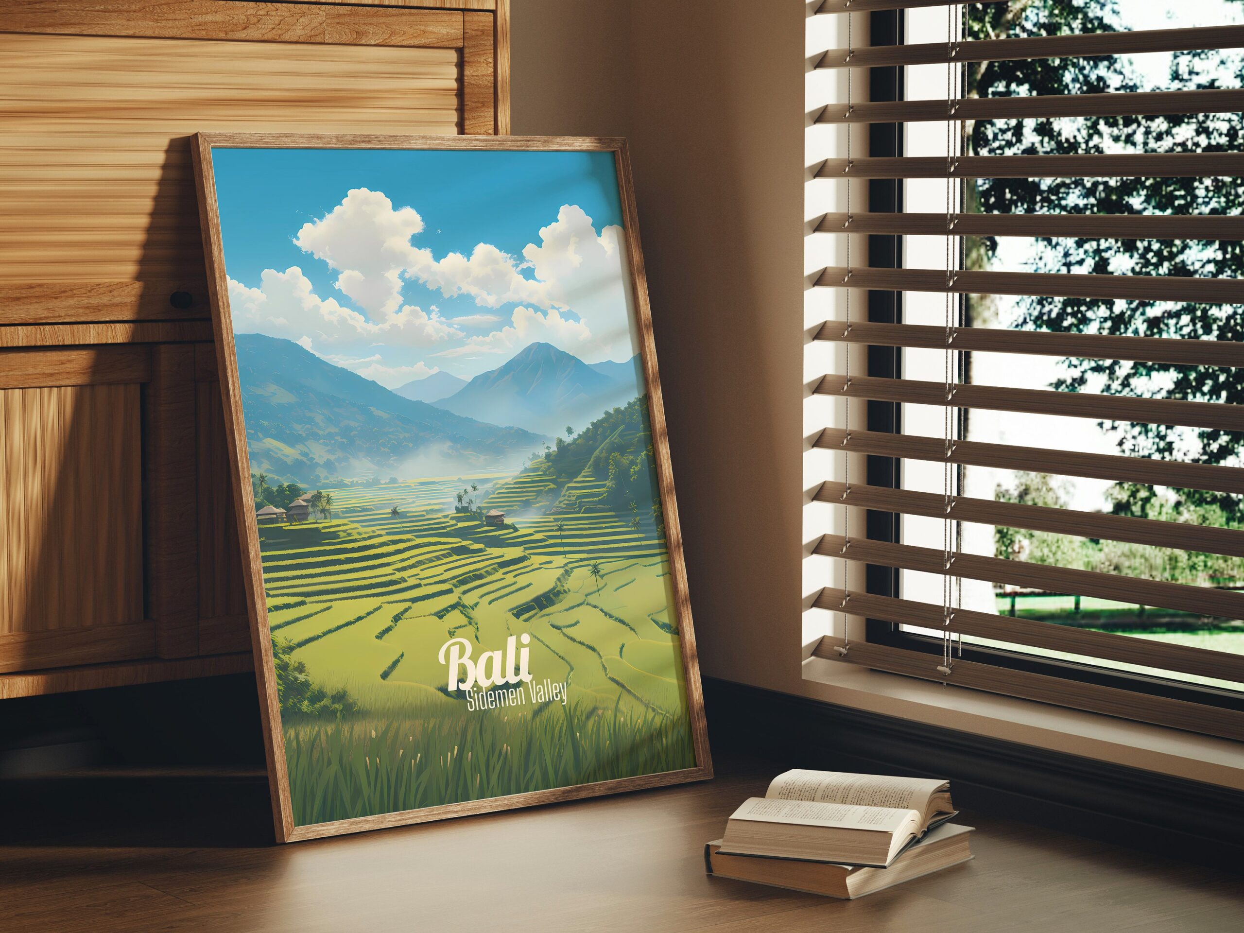 Poster Sidemen Valley print Bali Indonesia Travel Poster Scenic Rice Terraces Art Print Cultural Heritage Wall Decor Gifts