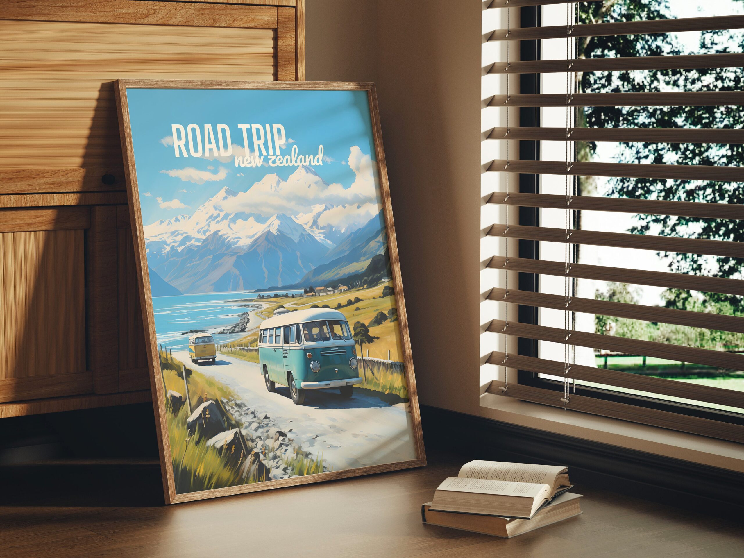 Poster Road Trip Hiace Van print New Zealand Travel Poster Scenic Camper Views Art Print Nature Wall Decor Adventure van life Gift