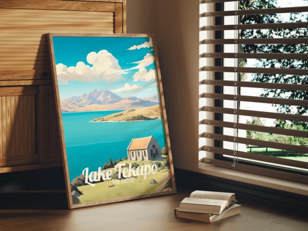 Poster Lake Tekapo print Canterbury New Zealand Travel Poster Scenic Night Sky Art Print Nature Wall Decor Adventure Gifts