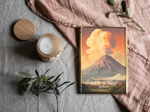 Poster Fuego Volcano print Guatemala Travel Poster Scenic Nature Art Print Volcano Wall Decor Adventure Gifts