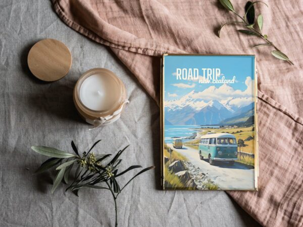 Poster Road Trip Hiace Van print New Zealand Travel Poster Scenic Camper Views Art Print Nature Wall Decor Adventure van life Gift