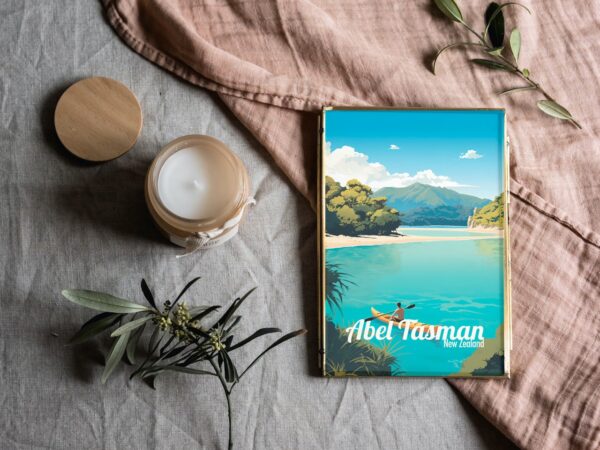 Poster Abel Tasman print New Zealand Travel Poster Kayak Beach Hiking Scenic Art Print NZ Wall Decor Coastal Adventure Home Gifts