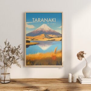 Poster Taranaki print Taranaki New Zealand Travel Poster Scenic Mountain Views Art Print Nature Wall Decor Adventure Gifts