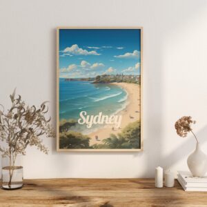 Poster Sydney Beach print New South Wales Australia Travel Poster Scenic Coastal Views Art Print Surfing Wall Decor Adventure Gifts