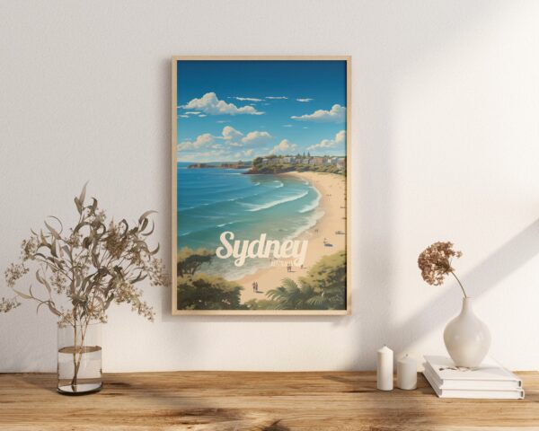 Poster Sydney Beach print New South Wales Australia Travel Poster Scenic Coastal Views Art Print Surfing Wall Decor Adventure Gifts