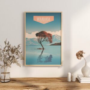 Poster Wanaka Tree print Otago New Zealand Travel Poster Scenic Lake Views Art Print Nature Wall Decor Adventure Gifts