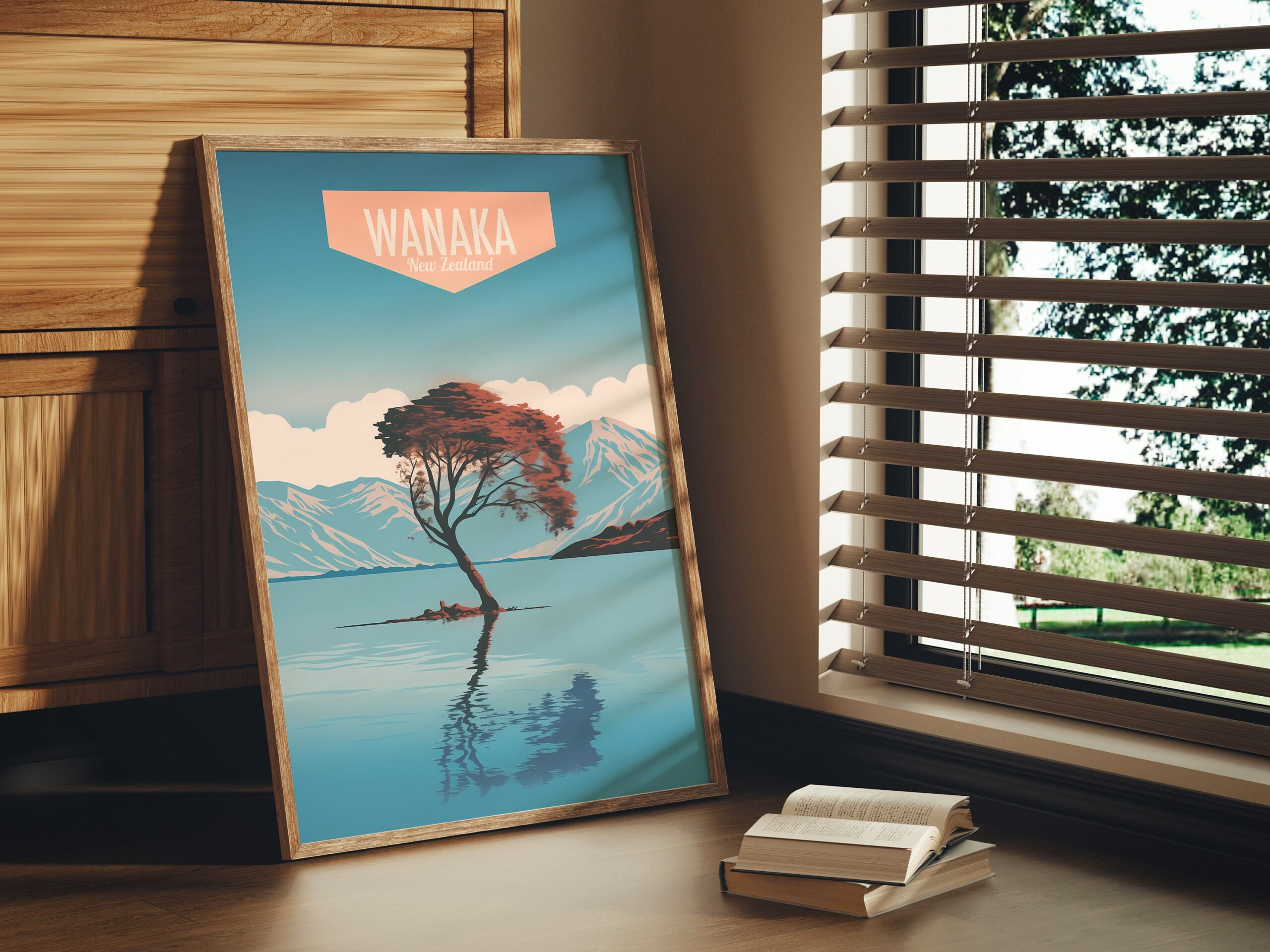 Poster Wanaka Tree print Otago New Zealand Travel Poster Scenic Lake Views Art Print Nature Wall Decor Adventure Gifts