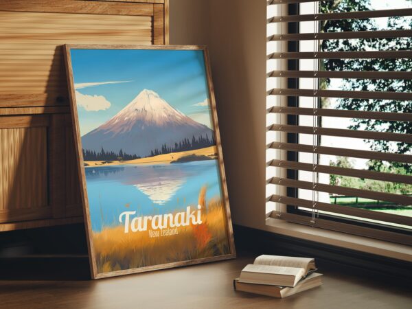 Poster Taranaki print Taranaki New Zealand Travel Lake Reflection Poster Scenic Mountain Views Art Print Wall Decor Adventure Gifts