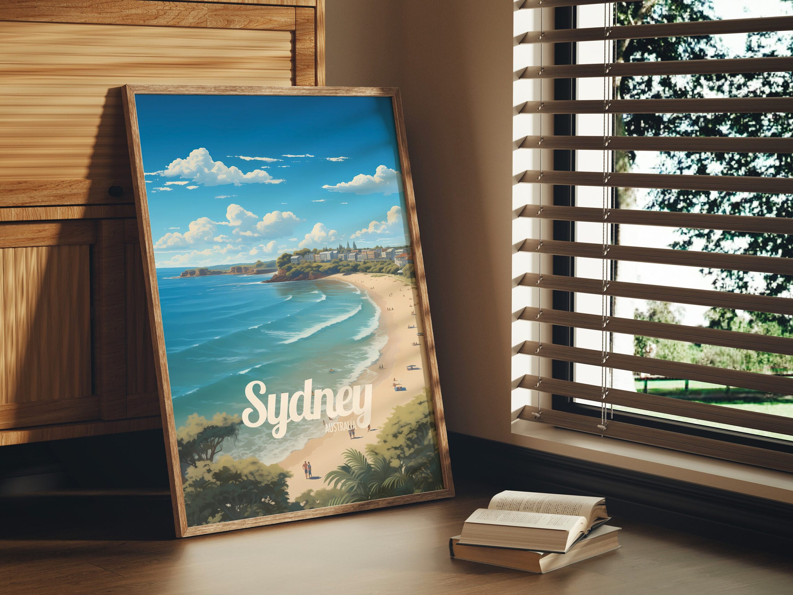 Poster Sydney Beach print New South Wales Australia Travel Poster Scenic Coastal Views Art Print Surfing Wall Decor Adventure Gifts