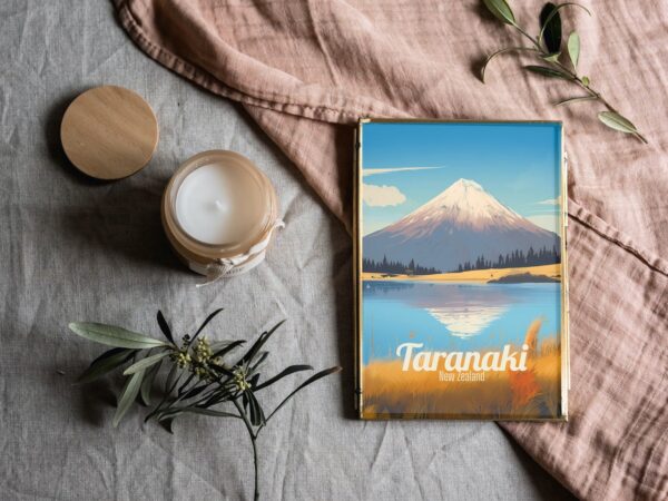 Poster Taranaki print Taranaki New Zealand Travel Lake Reflection Poster Scenic Mountain Views Art Print Wall Decor Adventure Gifts