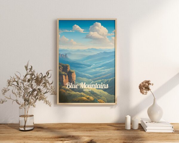 Poster Blue Mountains print New South Wales Australia Travel Poster Scenic Sydney Art Print Nature Wall Decor Adventure Gifts