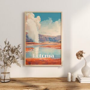 Poster Rotorua print Bay of Plenty New Zealand Travel Poster Scenic Nature Views Art Print NZ Wall Decor Adventure Gifts