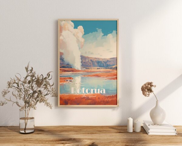 Poster Rotorua print Bay of Plenty New Zealand Travel Poster Scenic Nature Views Art Print NZ Wall Decor Adventure Gifts