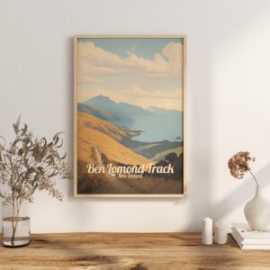 Poster Ben Lomond Track print Otago New Zealand Travel Poster Hiking Trail Art Print Scenic Queenstown NZ Wall Decor Adventure Gifts