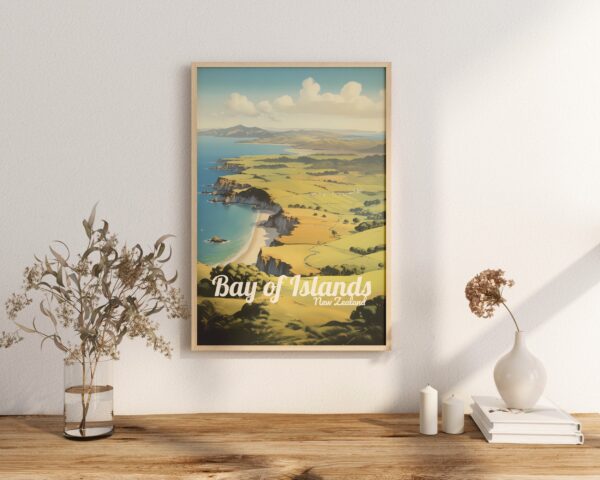 Poster Bay of Islands print Northland New Zealand Travel Poster Coastal Scenic Views Art Print NZ Wall Decor Beach Gifts