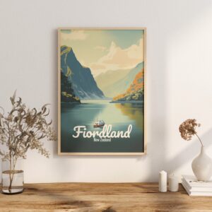 Poster Fiordland print Southland New Zealand Travel Poster Scenic Fjord Views Art Print NZ Wall Decor Adventure Gifts