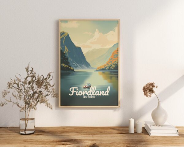 Poster Fiordland print Southland New Zealand Travel Poster Scenic Fjord Views Art Print NZ Wall Decor Adventure Gifts