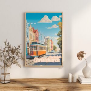 Poster Christchurch print Canterbury New Zealand Travel Poster City Skyline Art Print Urban NZ Wall Decor Adventure Home Gifts