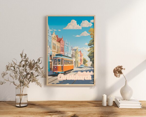 Poster Christchurch print Canterbury New Zealand Travel Poster City Skyline Art Print Urban NZ Wall Decor Adventure Home Gifts