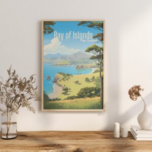 Poster Bay of Islands print Northland New Zealand Travel Poster Scenic Coastal Art Print NZ Wall Decor Adventure Beach Gifts