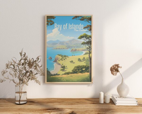 Poster Bay of Islands print Northland New Zealand Travel Poster Scenic Coastal Art Print NZ Wall Decor Adventure Beach Gifts