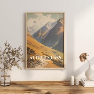 Poster Arthurs Pass print Canterbury New Zealand Travel Poster Scenic Hiking Trail Art Print Mountain Wall Decor Adventure Gifts