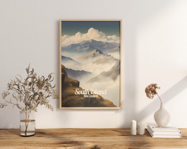 Poster South Island print New Zealand Travel Poster Scenic Nature Views Art Print Wall Decor Adventure Gifts